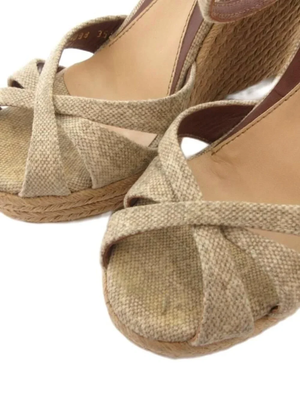 Gucci Sandals Wedge Sole Strap Outsole GG Logo 35 Beige - Picture 3 of 8